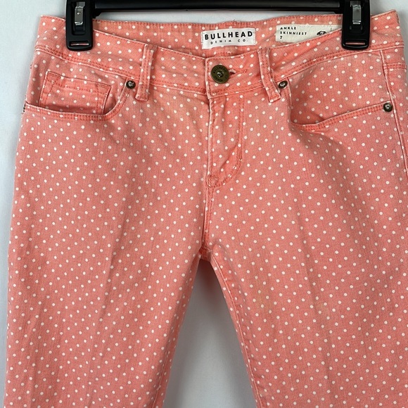 Bullhead Denim Co. Salmon w/White Polka Dots Ankle Skinny Jeans - Size 7 Juniors - Picture 2 of 11